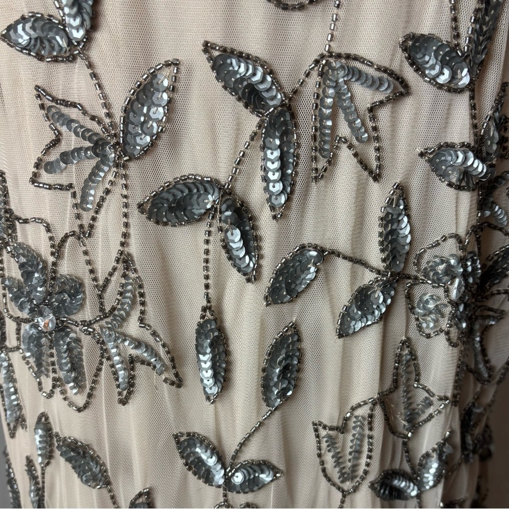NWT Adrianna Papell Floral Beaded Sequin Godet Formal Dress Nude Silver Plus 22W - Picture 4 of 8